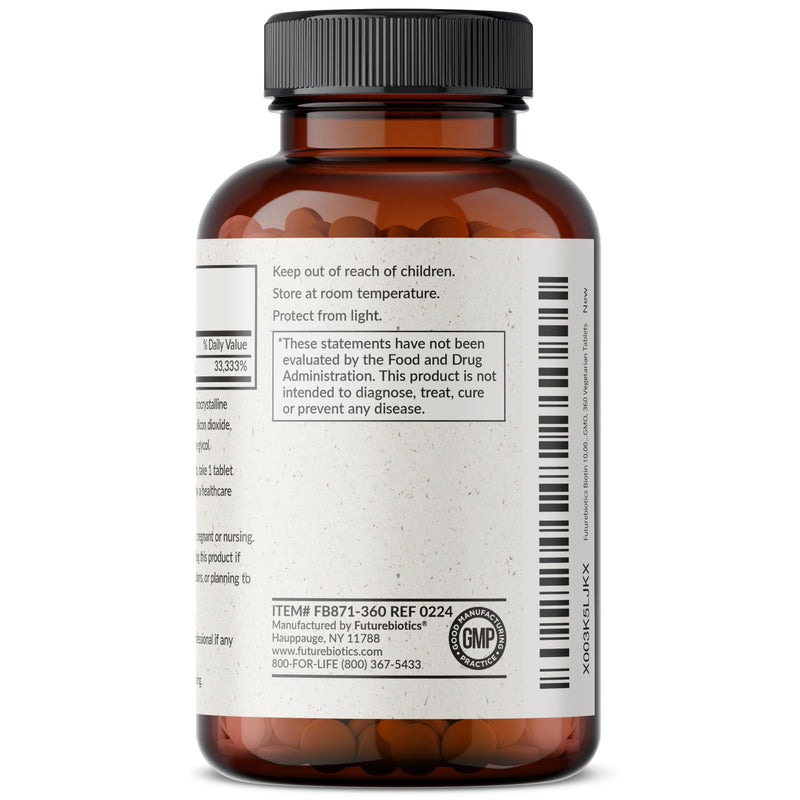 Futurebiotics Biotin 10,000 MCG High Potency Tablets – 360 Vegetarian, Non-GMO