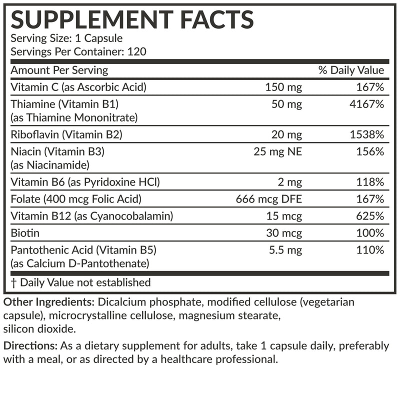 Futurebiotics Vitamin B Complex with Vitamin C - Energy & Immune Support, 120 Veg Capsules
