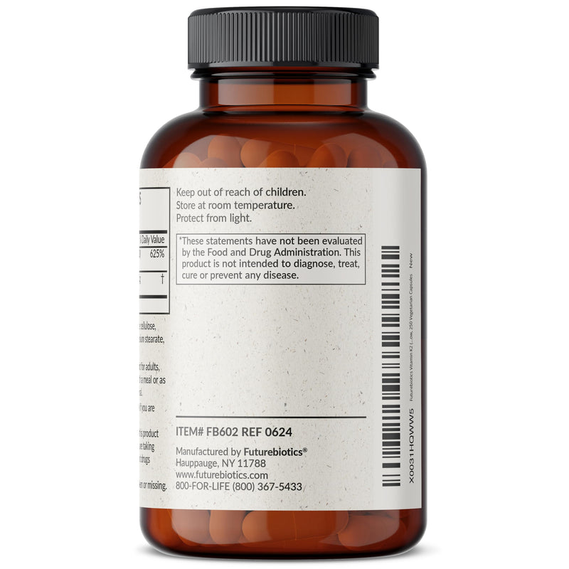 Futurebiotics Vitamin K2 (MK7) with D3 – Non-GMO, 5000 IU D3 & 90 mcg MK-7, 2-Pack (250 Veg Capsules per Bottle)