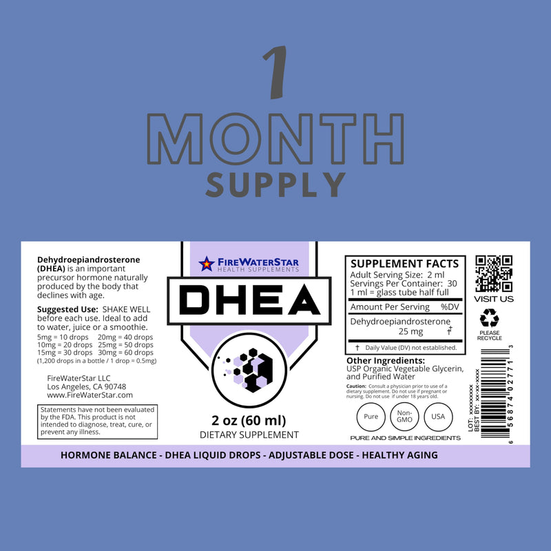 FWS DHEA Liquid Drops - Pure DHEA Supplement, Adjustable Dosing 5-50mg