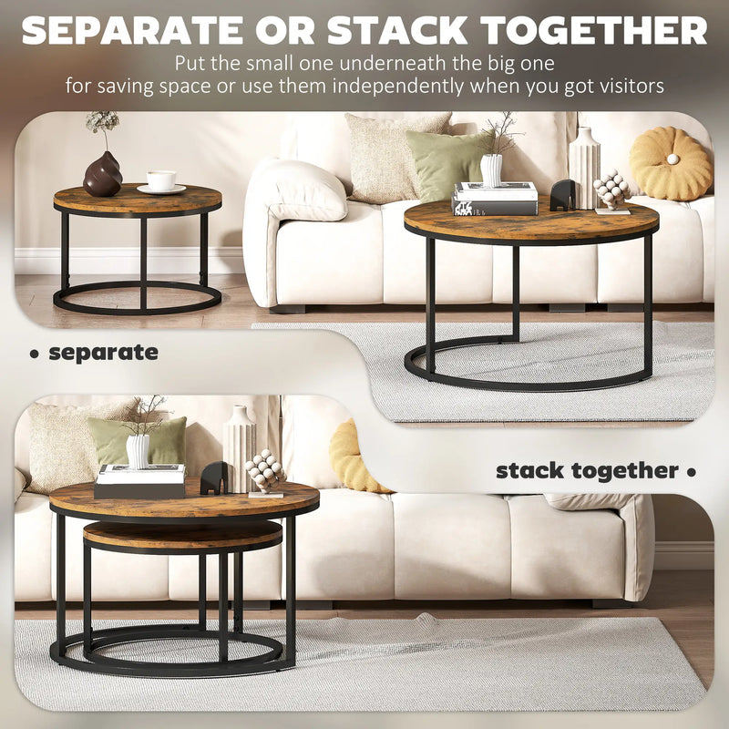 Nest of 2 Tables Wood Effect | Stacking Side Tables | Living Room Coffee Table Set