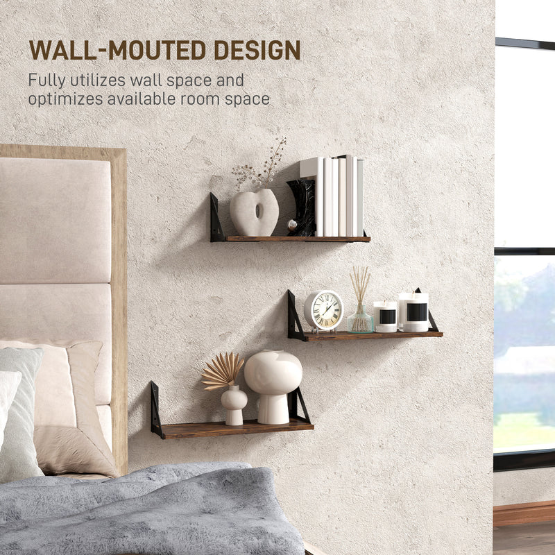 HOMCOM Set of 3 Vintage Wall Shelves for Living Room Rustic Brown