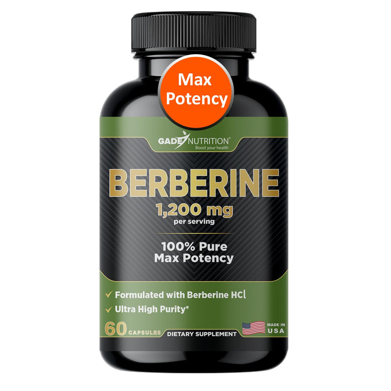 Gade Nutrition Berberine Supplement | Berberine HCl 1200 mg per Serving | Gluten Free, Non-GMO, Dairy Free | Made in USA
