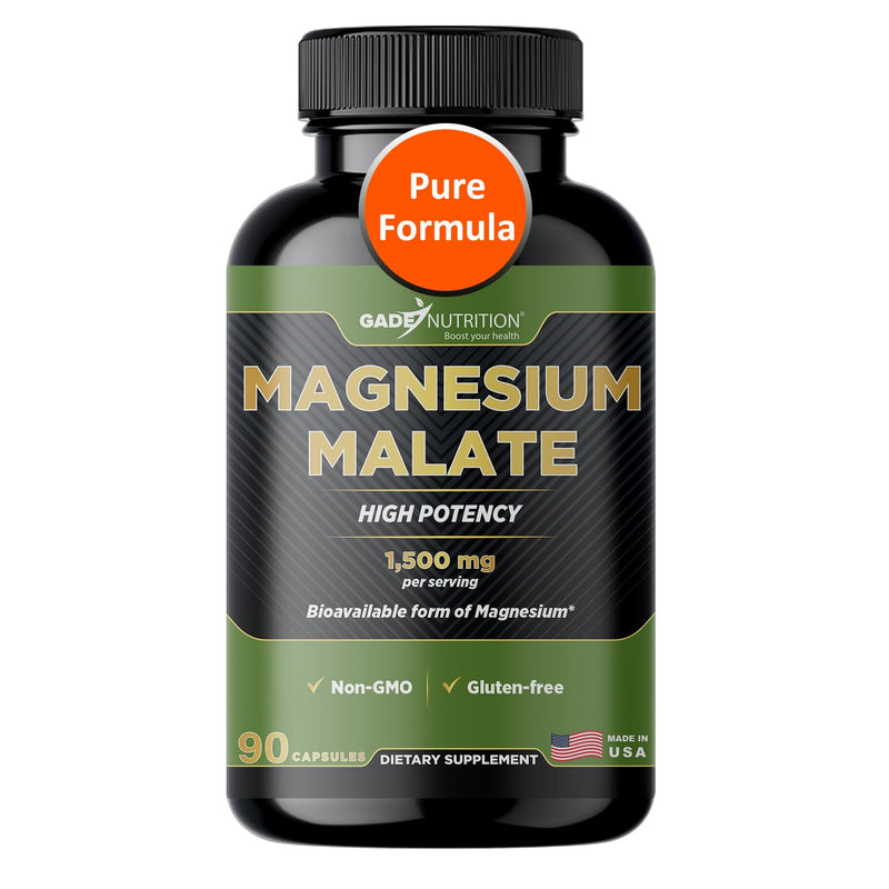 Gade Nutrition Magnesium Supplement as Magnesium Malate | Vegetable Capsules 1,500 mg Made with Calm Magnesium Powder | Magnesium Complex Made in USA