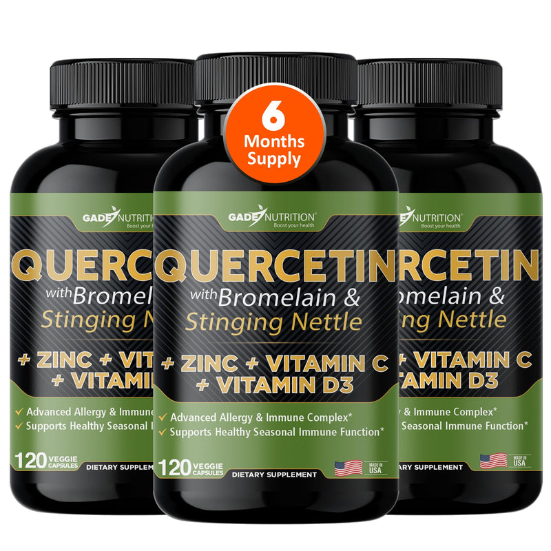 GADE NUTRITION Quercetin 500mg with Vitamin C, Zinc & Stinging Nettle – 360 Veggie Caps, 6 Month Supply