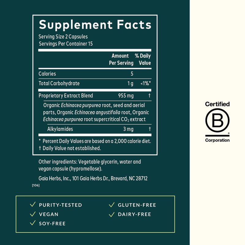 Gaia Herbs Echinacea Supreme – Immune Support (60 Vegan Caps)