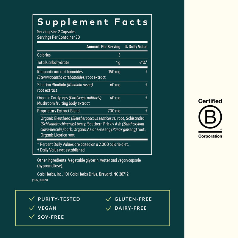 Gaia Herbs Adrenal Health Jumpstart | Adaptogenic Blend for Energy & Stress Support | 60 Vegan Liquid Phyto-Capsules