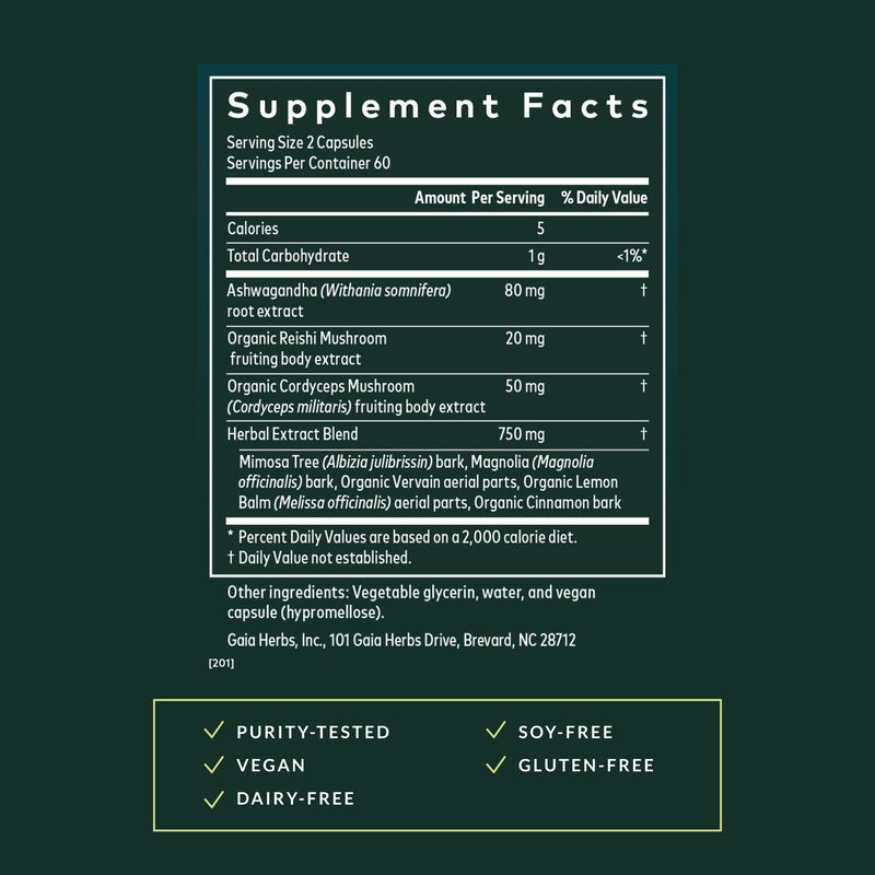 Gaia Herbs Adrenal Health Nightly Restore - Herbal Adrenal Support with Ashwagandha, Lemon Balm & Cordyceps | 120 Vegan Liquid Phyto-Caps (60 Servings)