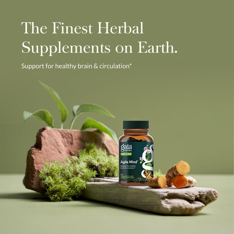 Gaia Herbs Agile Mind – Brain Support with Turmeric, Bacopa, Black Pepper & Ginkgo Biloba | 60 Vegan Liquid Phyto-Capsules