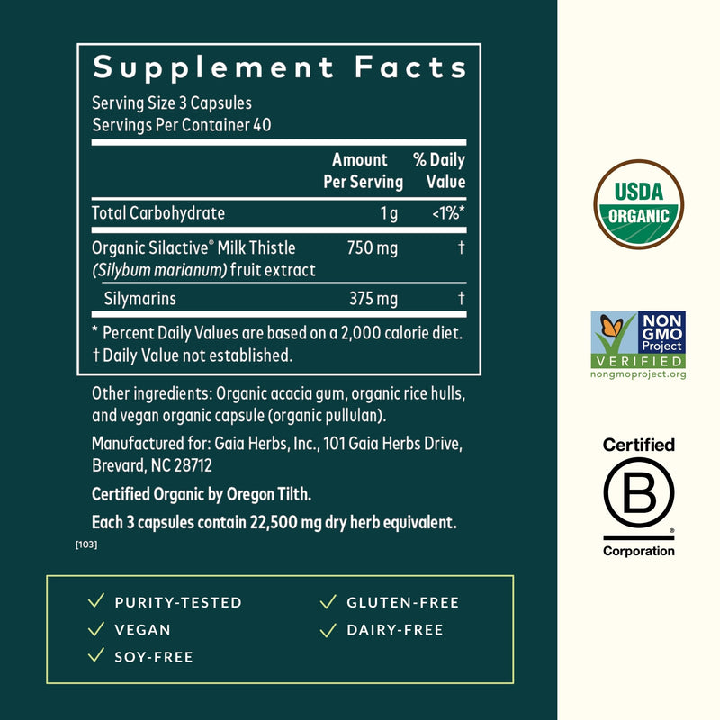 Gaia Herbs Milk Thistle - Liver Support Supplement | 120 Vegan Capsules
