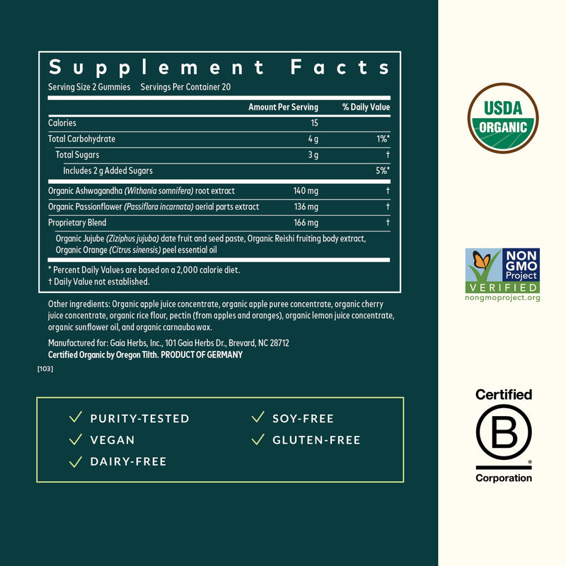 Gaia Herbs Organic Sleep Gummies – Sleep Support with Ashwagandha, Reishi, and Passionflower | 40 Count (Pack of 2)