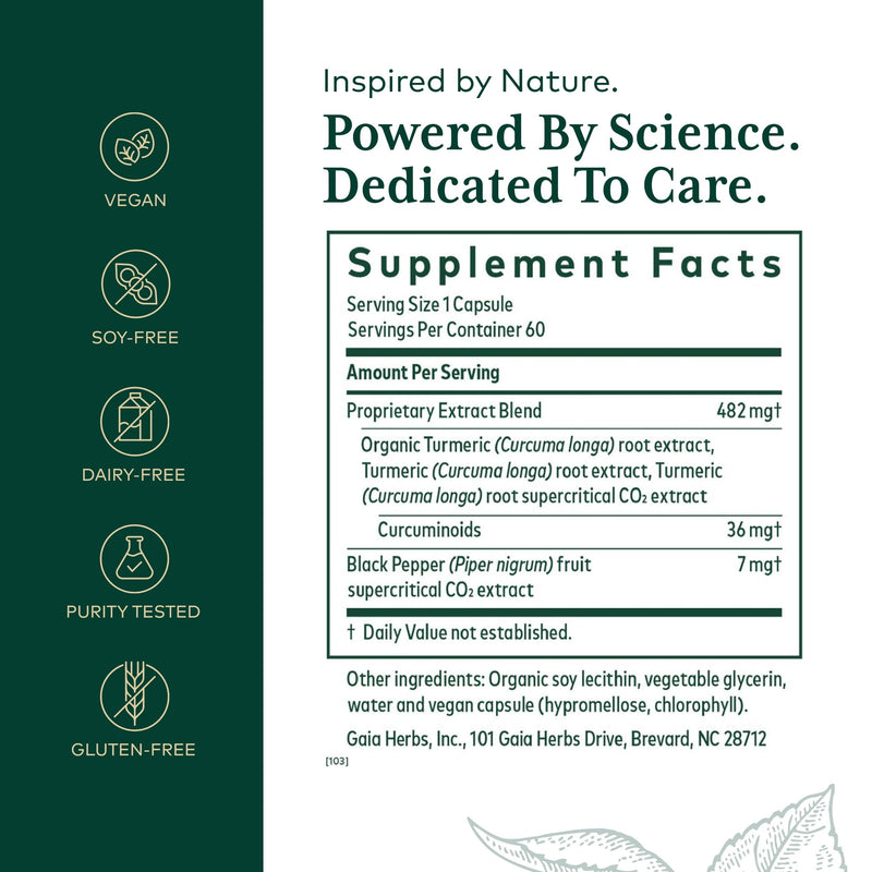 GAIA HERBS PRO Curcuma Supreme – Immune Support, Turmeric + Black Pepper, Organic, 60 Servings
