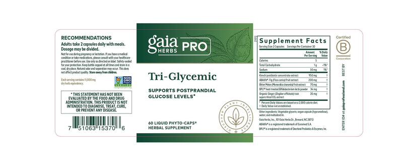 Gaia Herbs PRO Tri-Glycemic – Supports Healthy Metabolism (60 Liquid Phyto-Caps)