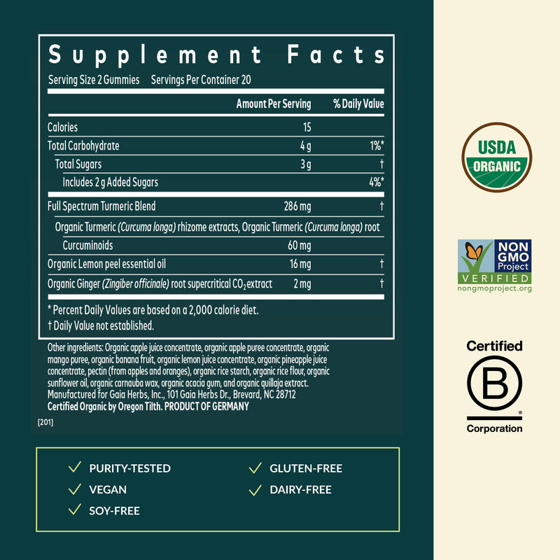Gaia Herbs Turmeric Supreme Daily Gummies – Organic Turmeric Curcumin (Pack of 2)