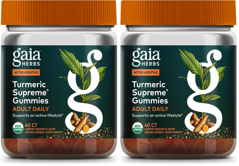 Gaia Herbs Turmeric Supreme Daily Gummies – Organic Turmeric Curcumin (Pack of 2)