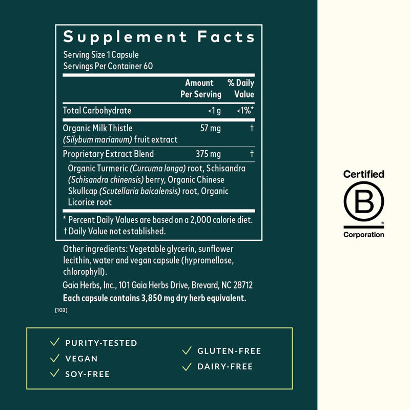 Gaia Herbs Liver Health - Liver Support with Milk Thistle, Turmeric, Schisandra & Licorice Root | 60 Vegan Liquid Phyto-Capsules (30-Day Supply)