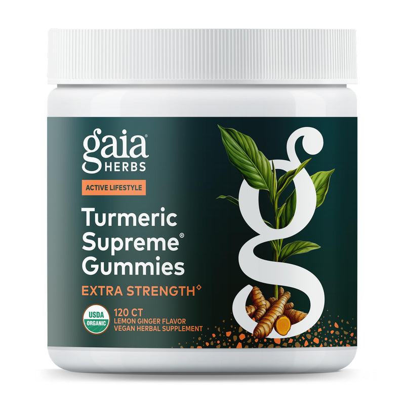 Gaia Herbs Turmeric Supreme Extra Strength Gummies – Swelling Relief, Lemon Ginger, 120 Vegan Organic Gummies