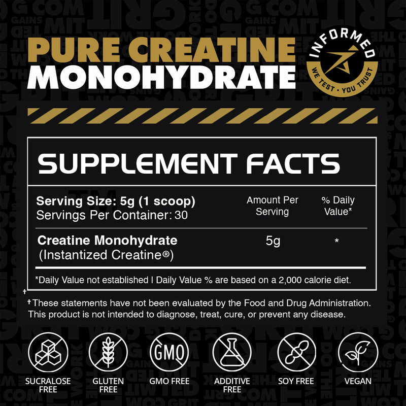 Gains in Bulk Instantized Creatine Monohydrate – Soluble, Unflavored Powder for Women and Men | 30 Servings
