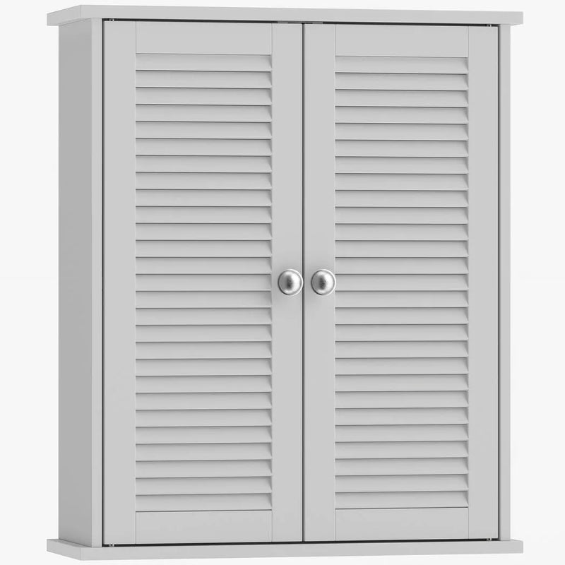 HOMCOM Bathroom Cabinet, Bathroom Wall Cabinet with Louvered Doors and Adjustable Shelf Storage for Kitchen, White