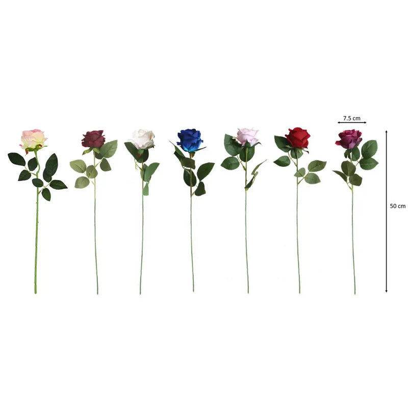 Plastic Artificial Fake Roses Single Stem Velvet Petals Assorted Colours