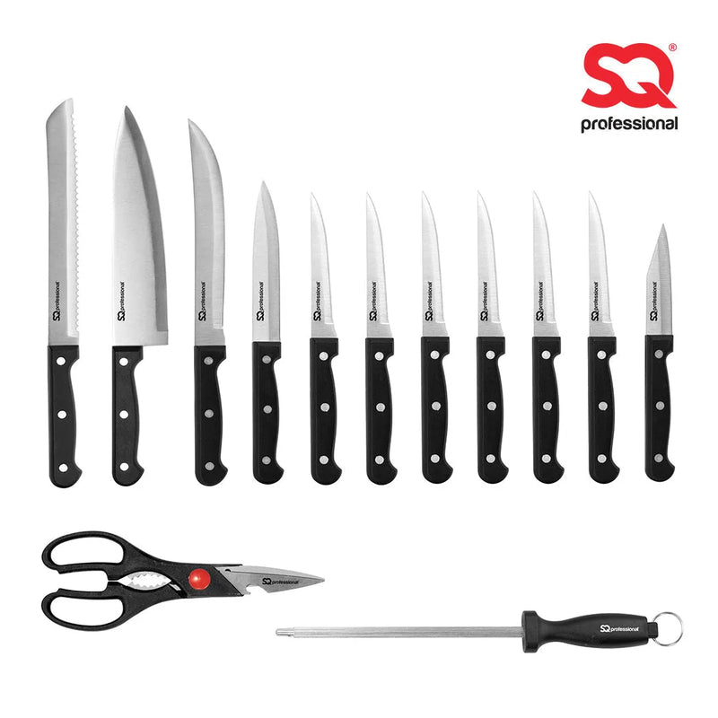 Sq Professional Stainless Steel Knife Set Of 14 Including Block And Scissors