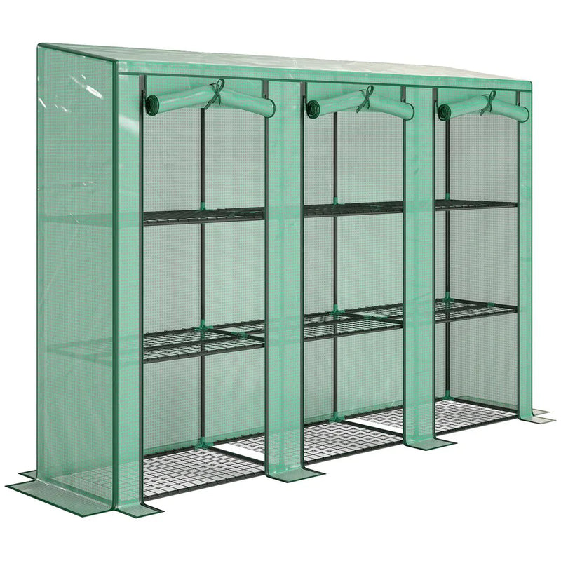 Outsunny 46 x 215 cm Nine-Shelf Greenhouse - Green