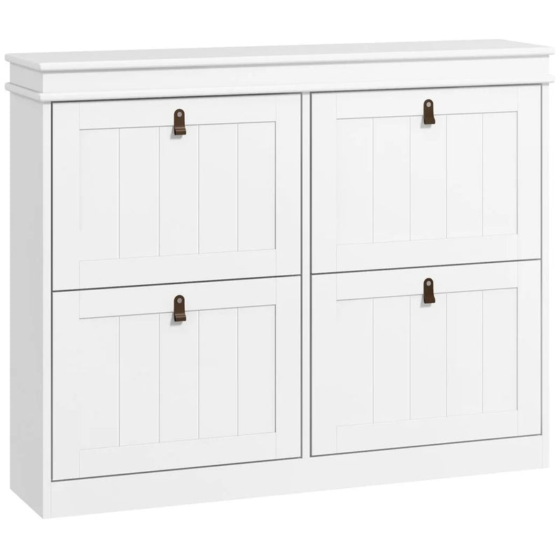 HOMCOM Slim Shoe Cabinet, Shoe Cabinet with 4 Drop-Down Drawers, 105W x 24D x 82.5H cm,  White