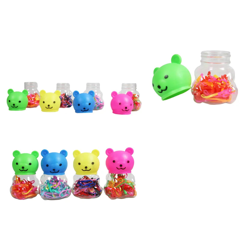 Plastic Hair Tie Bobble Elastic In Teddy Bear Shaped Bottle Assorted Colours