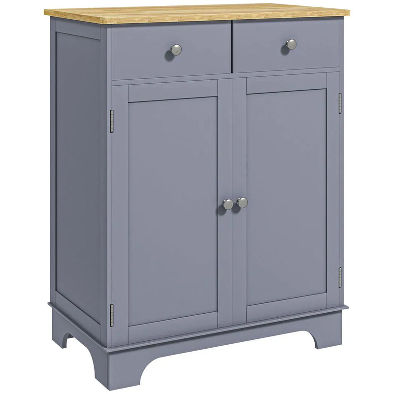 HOMCOM Side Storage Multi-use Sideboard Table Kitchen Floor Cabinet with Solid Wood Top, Adjustable Shelf, Drawer, Grey