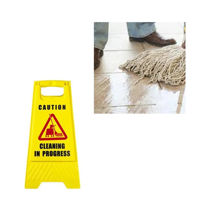 Plastic Yellow 'Caution Cleaning In Progress' Safety Sign