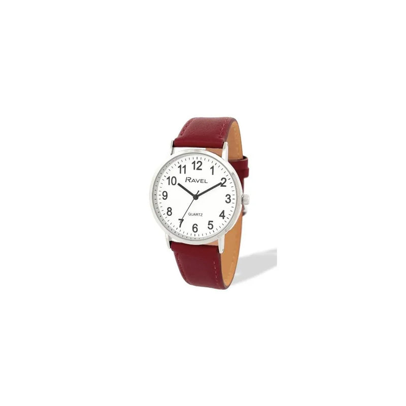 Ravel Mens Basic Big White Dial Brown Leather Strap Watch