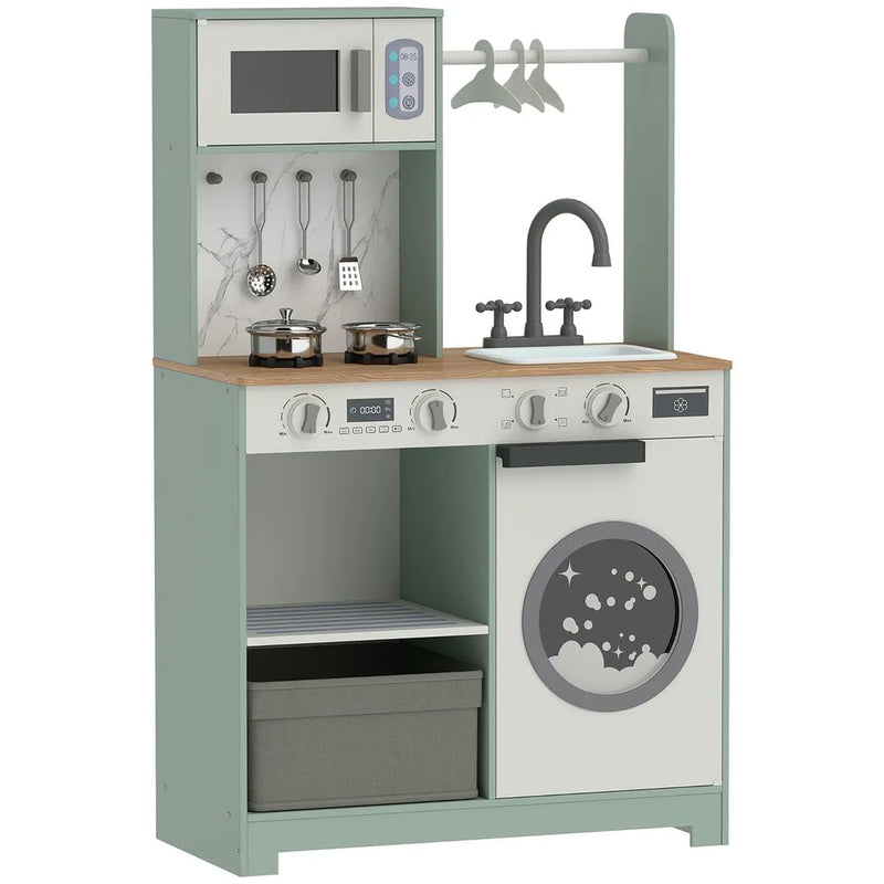 AIYAPLAY Kids Play Kitchen, Pretend Play Toy Kitchen Playset with Stove, Sink, Microwave, 5Pcs Accessories for 3-6 Years, Green