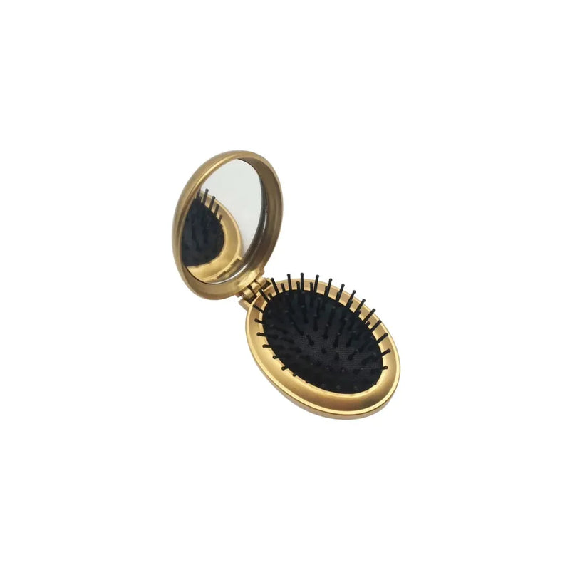 Oval Travel Folding Pocket Hair Brush With Mirror Assorted Colours