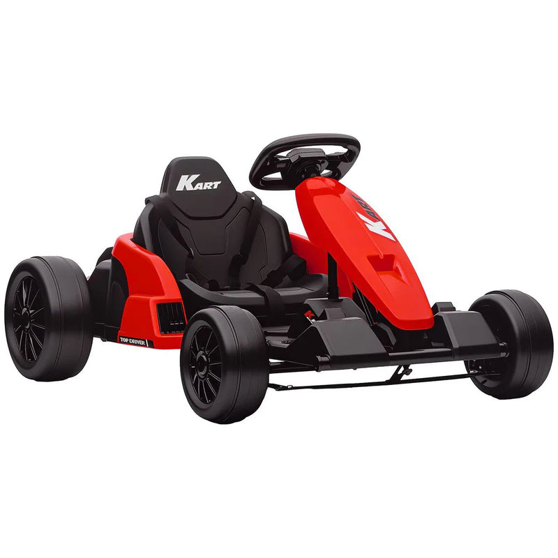 AIYAPLAY 24V Electric Go Kart, Drift Kart with Adjustable Seat, Slow Start, 5-Point Harness, Music, for 6-12 Years, Red