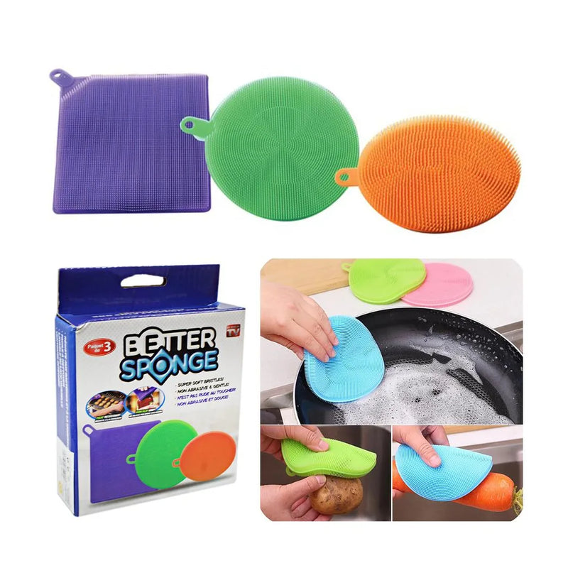 Hot Better Silicone Dishwashing Sponge Pack Of 3