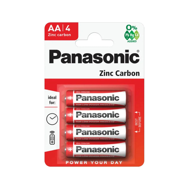 4 x Panasonic Aa Batteries Zinc Carbon R6 1.5V Battery Panar6Rb4