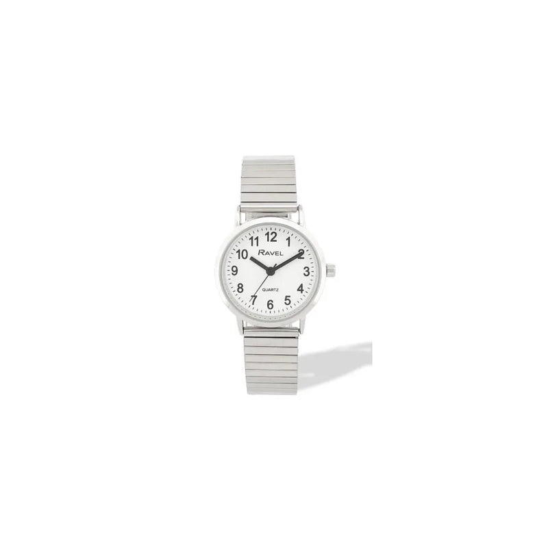 Ravel Ladies Basic Everyday White Dial Silver Stainless Steel Expander Bracelet Watch