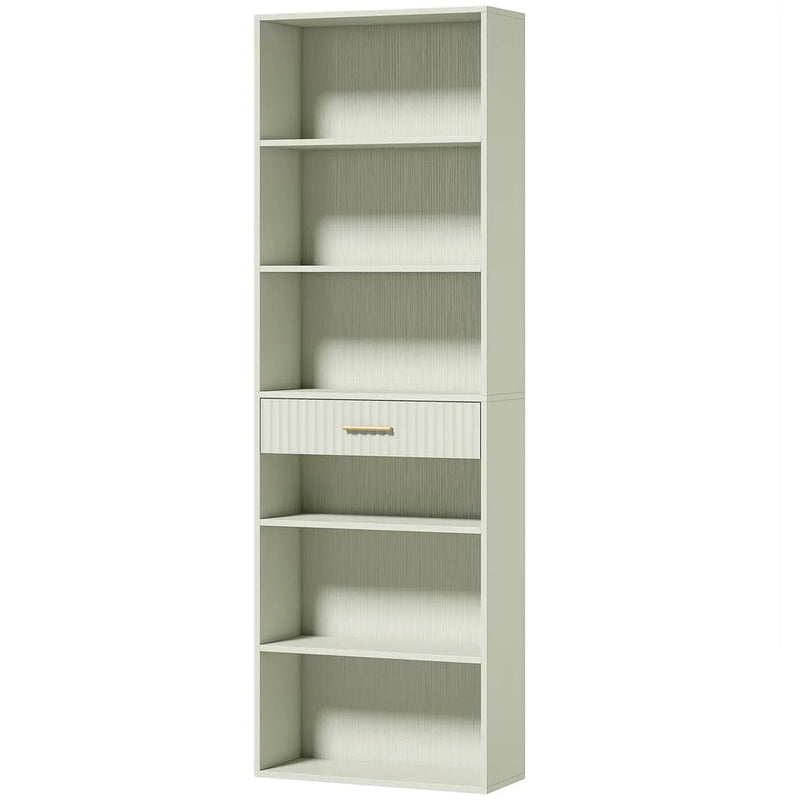 HOMCOM Bookcase Narrow Tall Space-Saving Bookshelf Drawer Open Shelves 60 x 24 x 182 cm Light Green