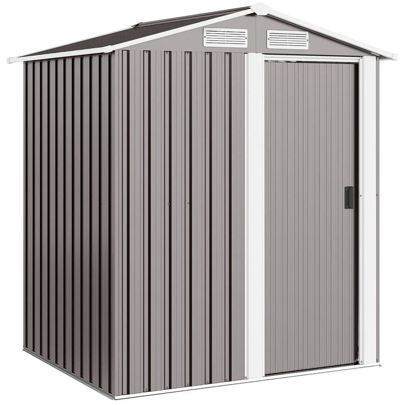 Outsunny Garden Metal Tool Storage Shed with Sliding Door, Sloped Roof and Foundation Kit, 152 x 132 x 188cm, Grey