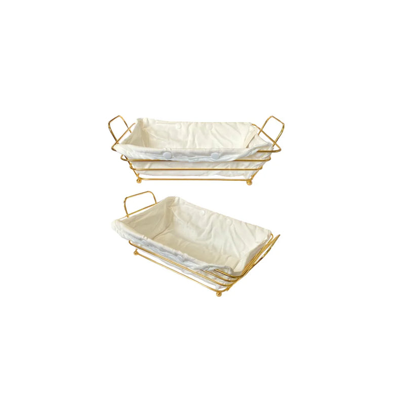 Rectangle Metal Wire Fruit Bread Serving Basket Gold With Handles