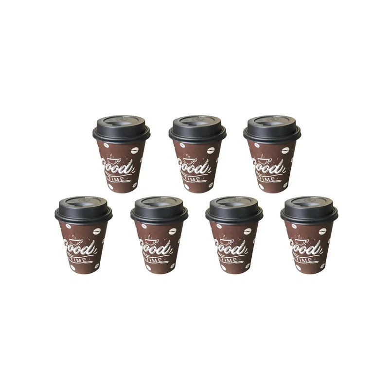 Paper Cup With Lid Printed Design 8Oz Pack Of 7 Assorted Designs