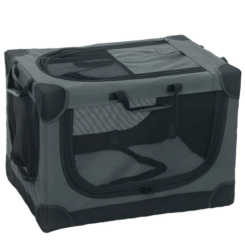 PawHut Soft Dog Crate Pet Travel Crate 60 x 42 x 43 cm with Removable Pad Mesh Window Army Green