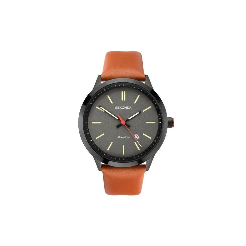 Sekonda Mens Fashion Dated Grey Dial with Brown Leather Strap Watch 1828