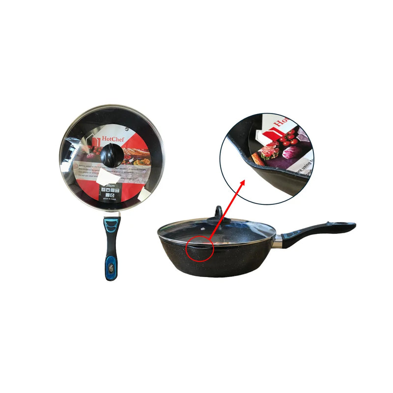 Frying Pan With Deep Base And Glass Lid Speckled Assorted Colours