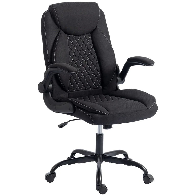 HOMCOM Linen-Look Computer Desk Chair, Executive Office Chair with Flip-Up Armrests and Thick Cushion, Black