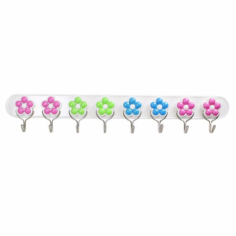 Self Adhesive Plastic Flower 8 Hook Rack