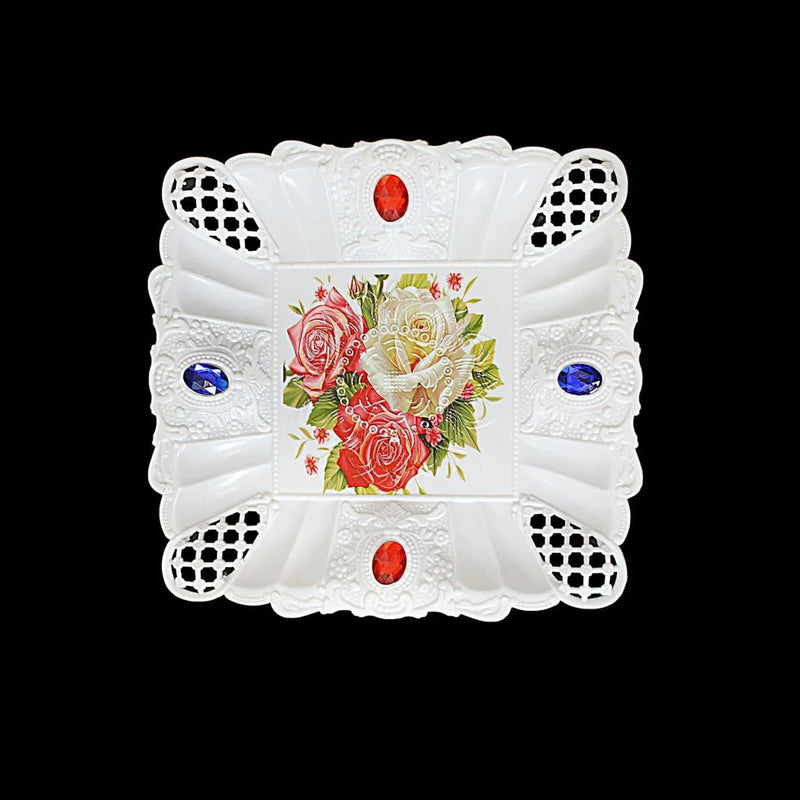Plastic Jewelled Serving Tray Printed Design Square Assorted Designs