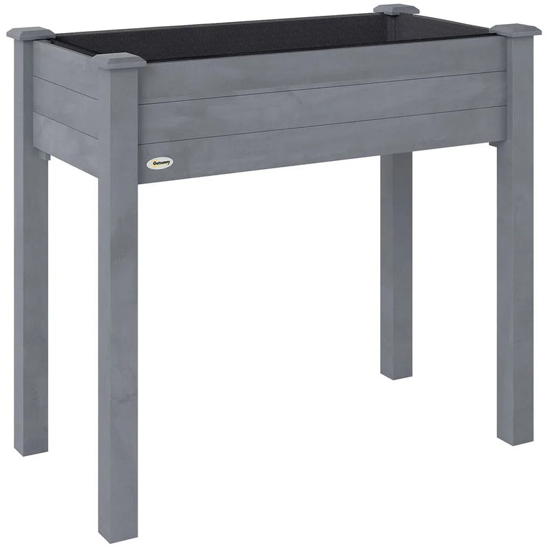 Outsunny Raised Bed for Garden, Wooden Elevated Planter Box with Bed Liner, for Flower Vegetable Herb, Dark Grey