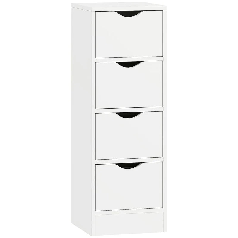 HOMCOM 4-Drawer Bathroom Cabinet, Freestanding Narrow Storage Cabinet with Groove Handles for Small Spaces, White
