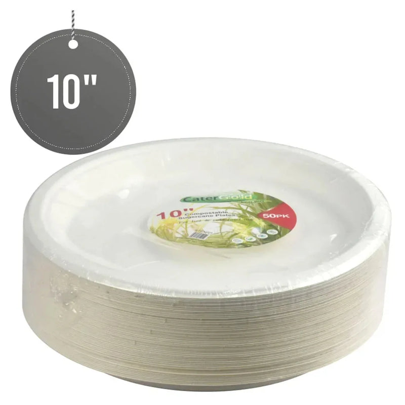 Disposable Compostable Eco – Bio Bagasse Sugarcane Plates 10" Pack Of 50